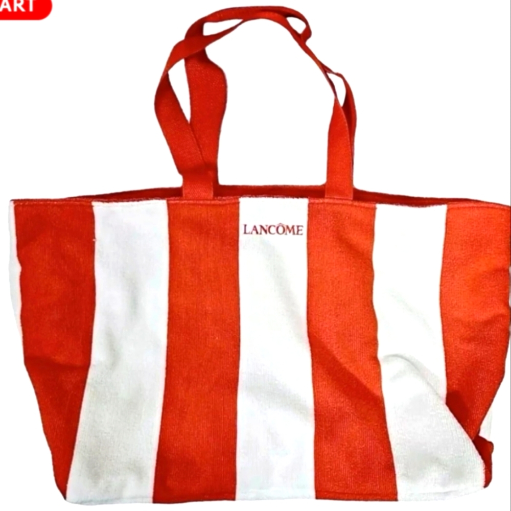 NEW Lancôme Beach Terry Cloth Tote Bag - Red White Striped